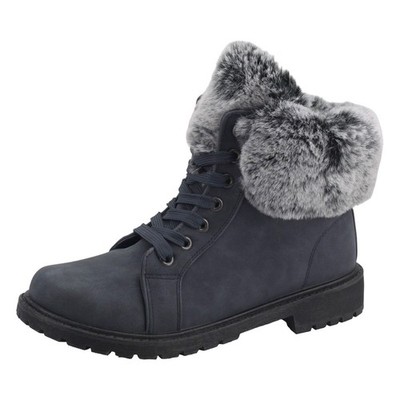 Damen Winterboots Stiefeletten Winterstiefel Schnürboots Gefüttert Warm Blau