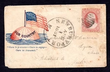 US 1861 NEWBURY, MS. CIVIL WAR UNION PATRIOTIC COVER WITH CACHET OF OLD GLORY