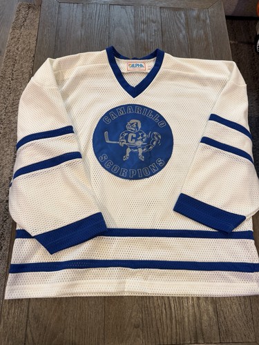 Mens Vintage 90’s Alpha Sports Wear Hockey Jersey Camarillo Scorpions L White