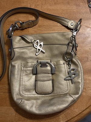 B Makowsky Metallic Gold Shoulder Bag Soft Pebbled Leather Classic EUC