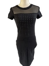 She’s Secret Black Studded Mesh Dress With Short Sleeves & Sheer Top size S/M