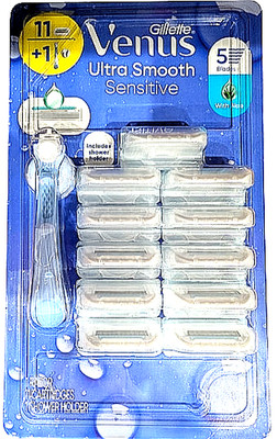 Gillette Venus Ultra Smooth Sensitive 1 Razor+ 11 Cartridges + Shower Holder NEW