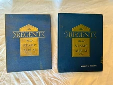 Set of 2 Regent Worldwide Stamp Albums 1920s-50s Aden-Yemen, U.S. Germany, Japan