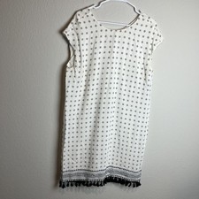 Madewell Dress Womens Medium White Geometric Tassel Hem Shift Boho Knee Length