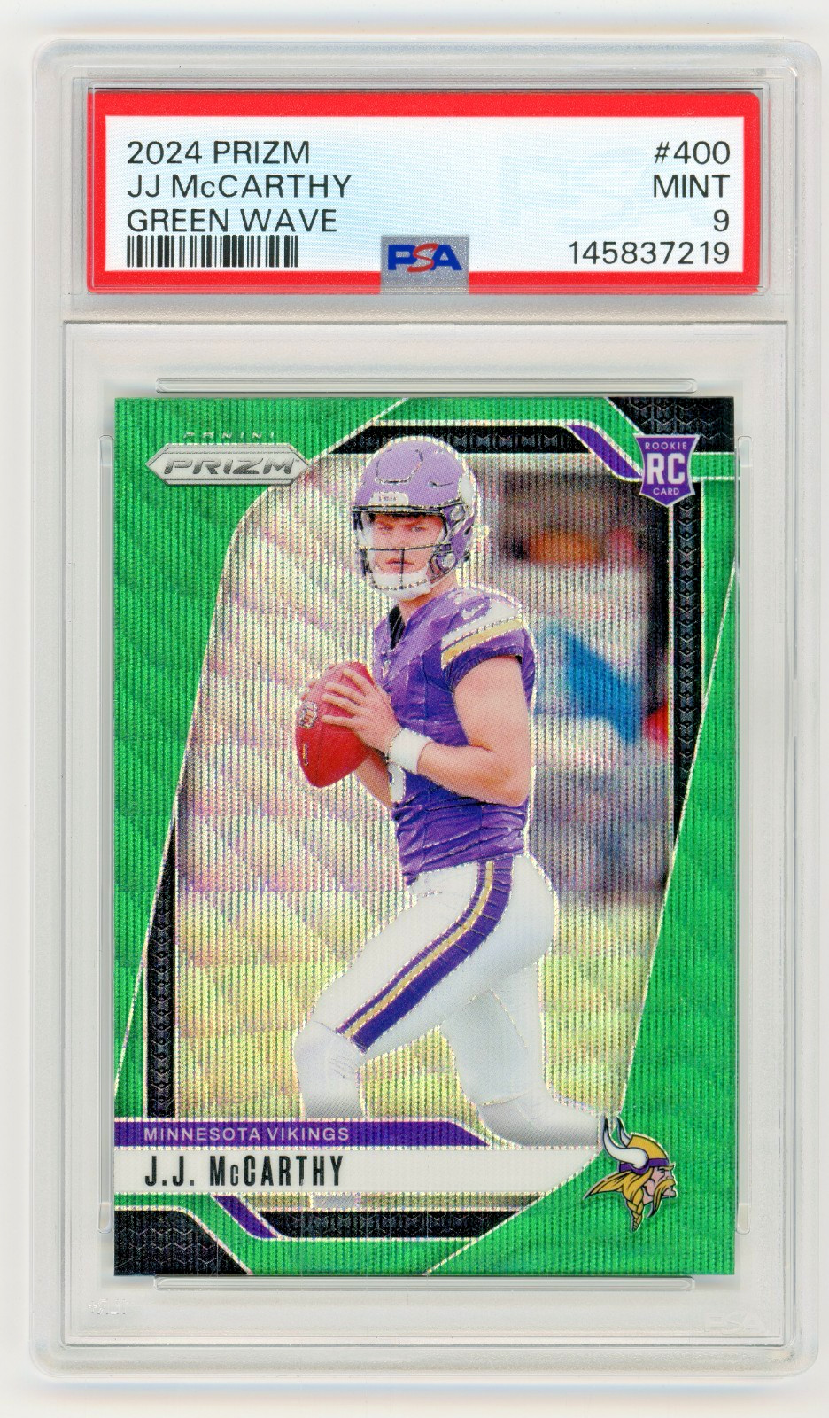 JJ MCCARTHY 2024 Panini Prizm Green Wave Rc #400 PSA 9 Minnesota Vikings
