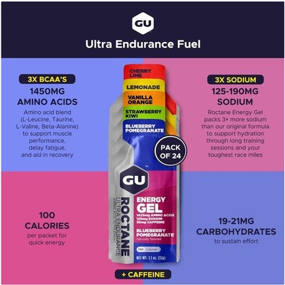 GU Roctane Ultra Gel - Dairy-Free, Kosher,  (24-Pack)