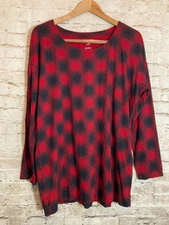 J. Jill Simply Supima Scoop Neck Tunic Top Women Large Red Buffalo Plaid Stretch