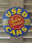 VINTAGE CERTIFIED USED CARS SAFETY TESTED  PORCELAIN SIGN 12"