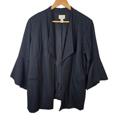 Chico's Black Open Front Blazer Jacket Size 1 Medium Bell Sleeve Career Casual