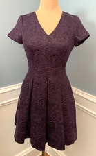 Banana Republic Dress Womens 2 Petite Jacquard Paisley V-Neck Fit-Flare Lined