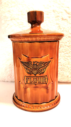 Vintage 1970's Rare American Eagle Flour Jar Canister Brown Unique