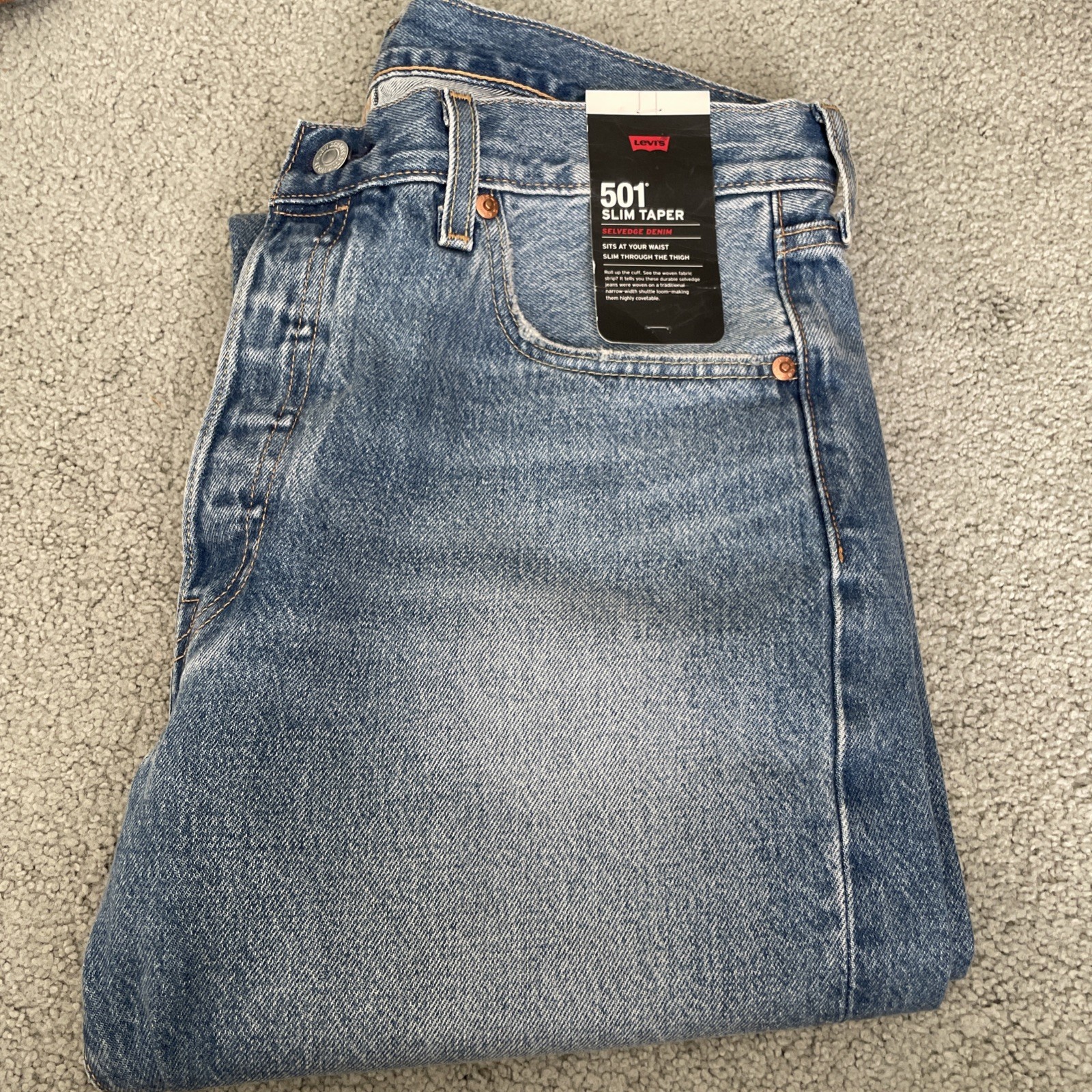 Levi's 511 Big E Slim Premium Selvedge Denim Blue Distressed Jeans Mens Sz 34x30