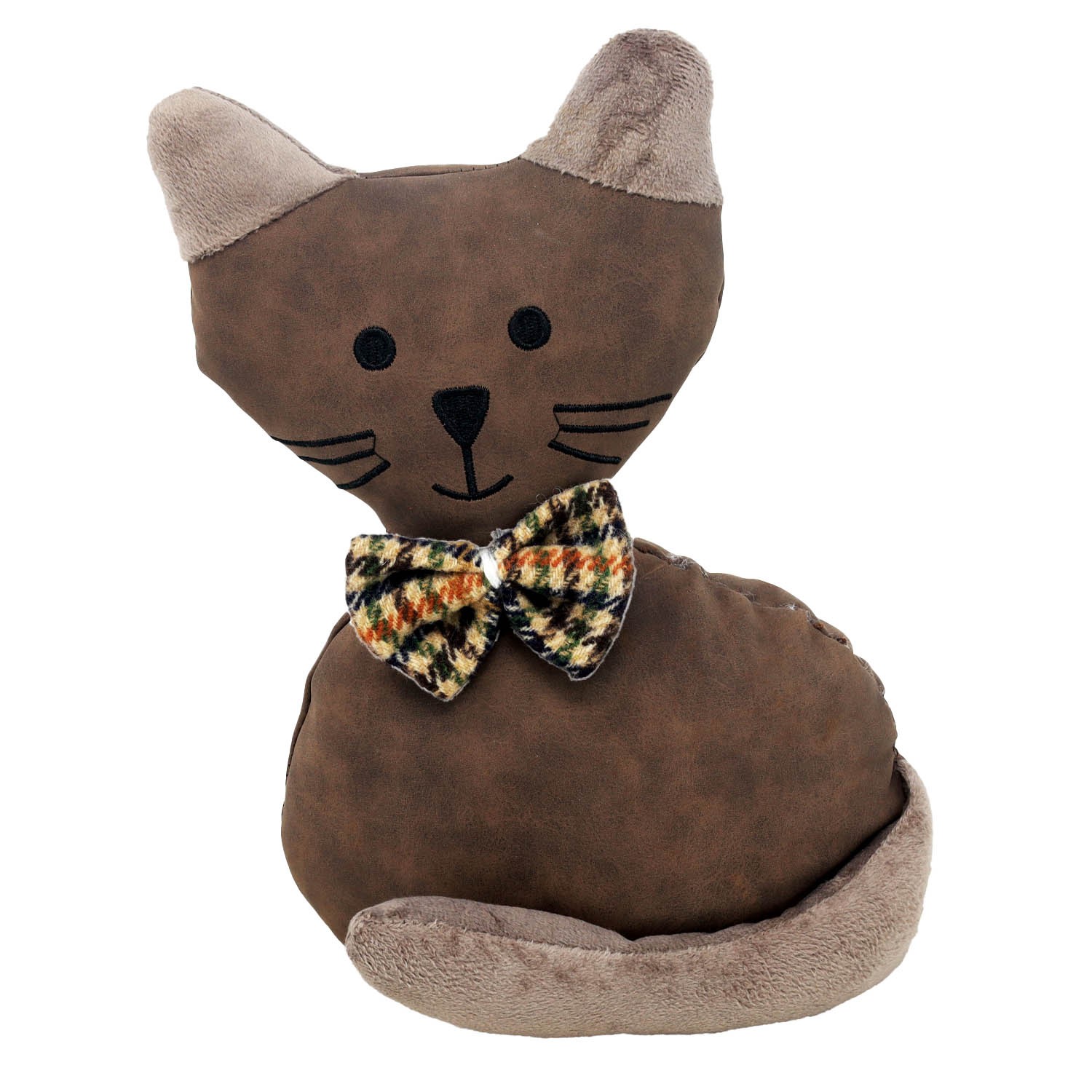 Doorstop Brown Cat Faux Leather Novelty Door Stopper Decorative Door Wedge 25cm