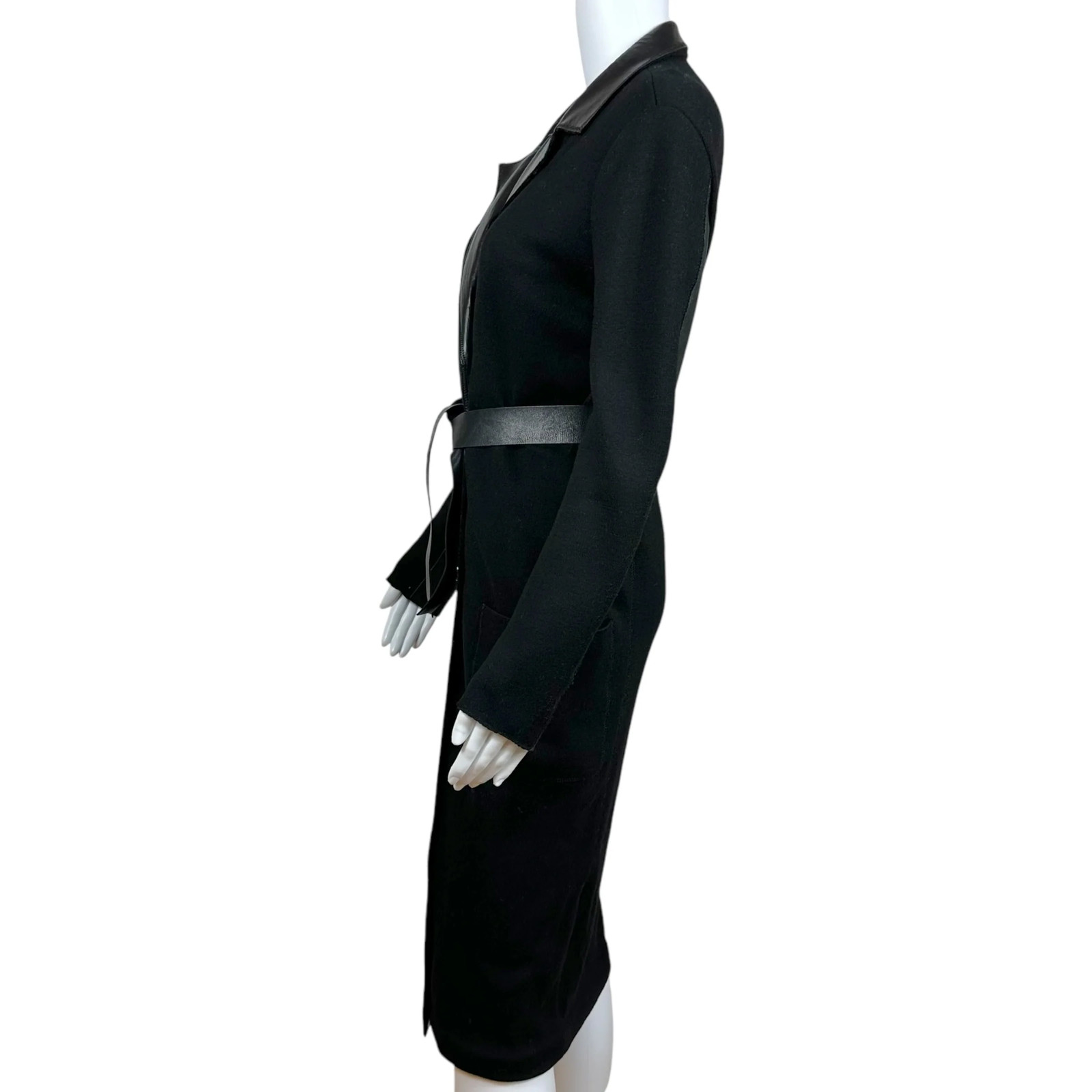 Bottega Veneta Black Leather & Wool Knit Trench Coat thumbnail 4