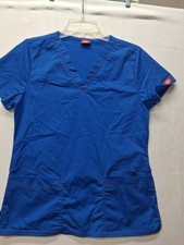 Dickies Medical Scrubs Top Women  s Small Royal Blue V-Neck Short Sleeve Pockets