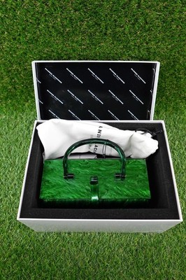 Brandon Blackwood Duplex Purse Top Handle Bag Womens Small Green Marble Acrylic