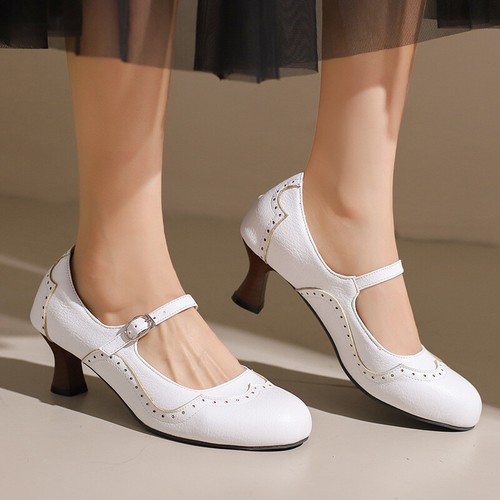 Zapatos de mujer talla grande con hebilla tallada de 6 cm tacón punta redonda oficina occidental damas OL