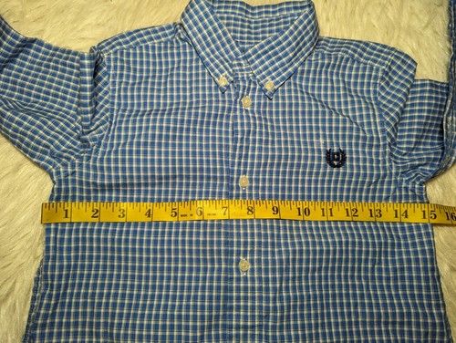 Boy's CHAPS Easy Care White Blue Dress Shirt PLAID Long Sleeves Button Up Size 7 - Picture 6 of 7