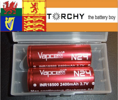 2x Vapcell N24 18500 2400mAh wiederaufladbarer Li-Ion 3,7V Akku + Koffer GRATIS P&P