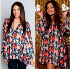 Show Me Your Mumu Jamie Tunic Top S Small Colorful Flowy Long Sleeve