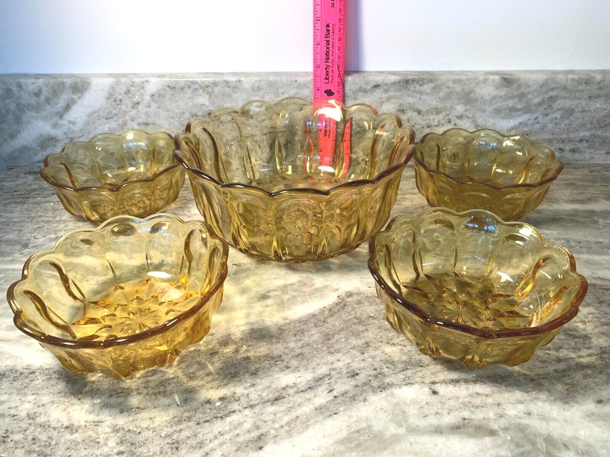 Vintage Anchor Hocking Amber Glass Fairfield 5 Piece Salad Bowl