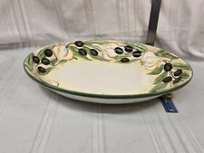 CLAY ART  19” X 15” Oval Platter /Dish “OLIVES & GARLIC Hand Painted BEAUTIFUL B