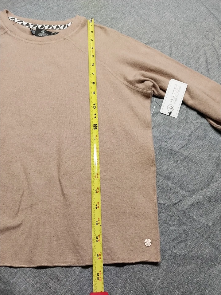 Volcom LIL Women's Size S Cropped Crew Long Sleeve Fleece Sweater Top in Caramel - Image 3 of 4