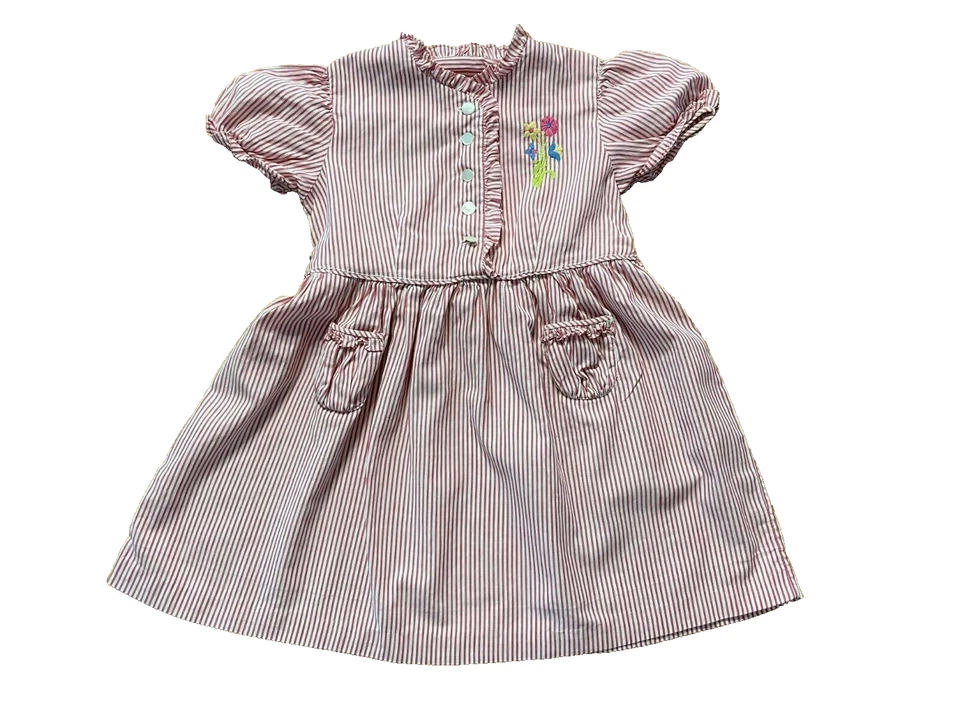 Vestido Cottagecore Vintage Años 50 Bordado Rockabilly Bebé Niña Rayas con Volantes Foto 2 de 4