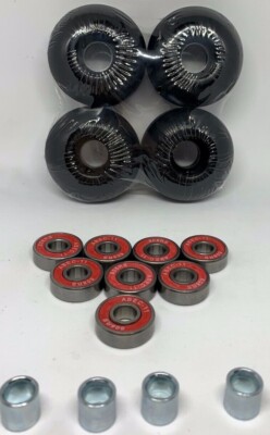 New Red Skateboard Wheels 52mm 95A + ABEC11 Bearing Black Bearings Combo Set Pro