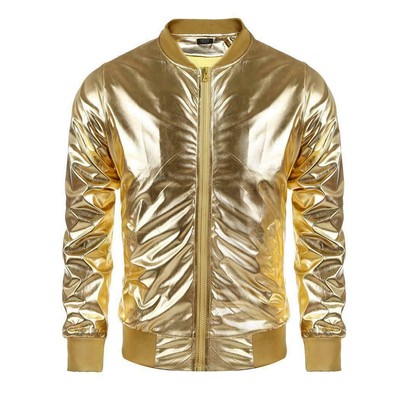 Download Men Metallic Nightclub Style Zip Up Baseball Bomber Jacket ...
