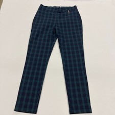 Tommy Hilfiger Ponte Pants Women's 12 Blue Green Check Straight Leg Pull On
