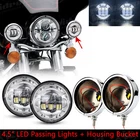 4-1/2" LED Auxiliary Spot Fog Passing Lights with Housing Bucket Fit For Harley