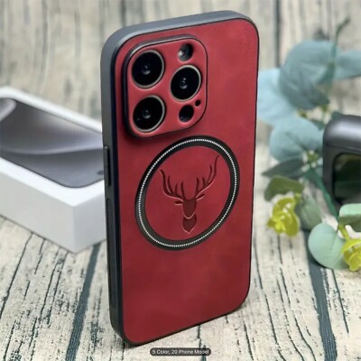 Kunstleder Handyhülle für iPhone 15/14/13 Pro Max - Wireless Charging.- Rot