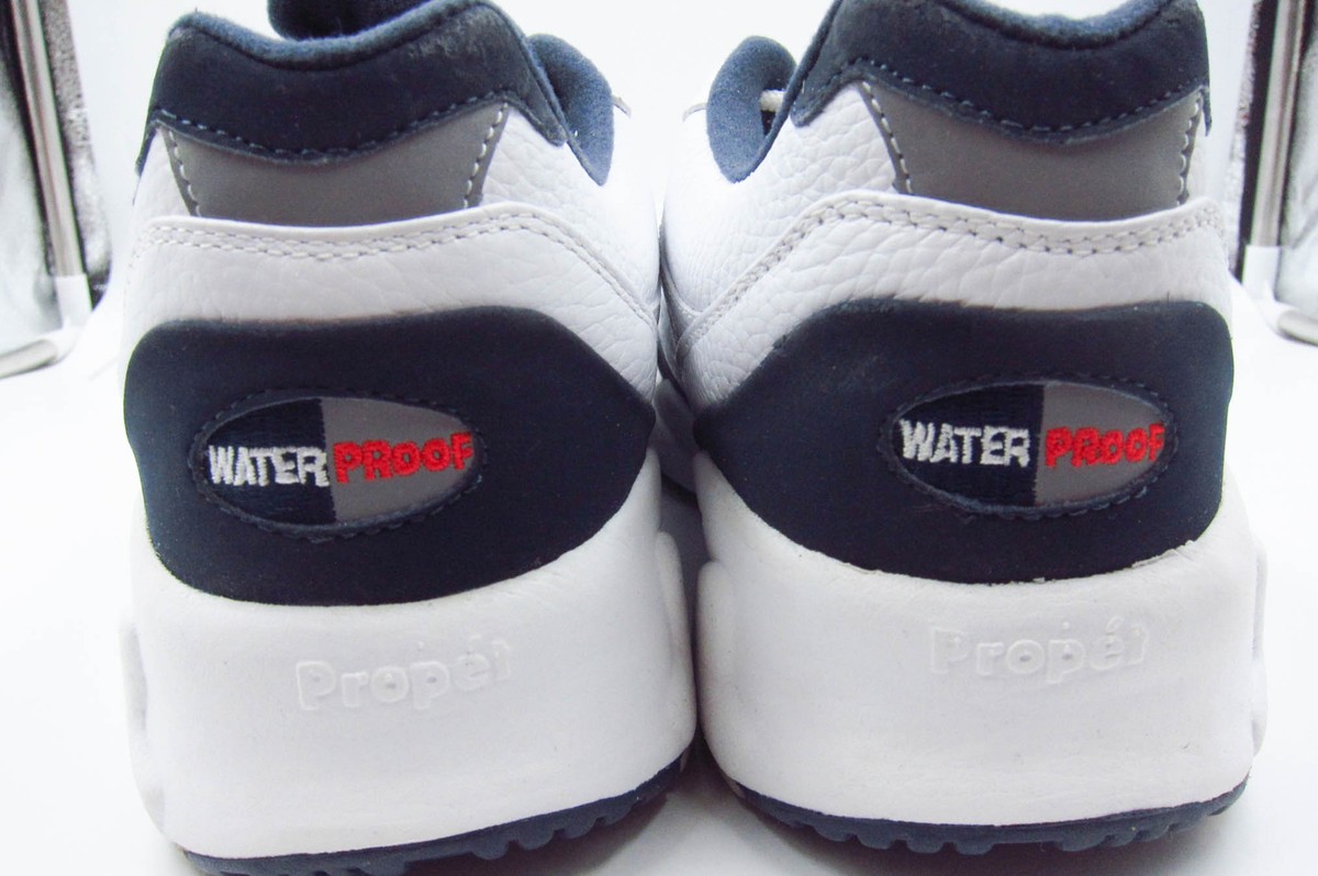 Propet Rainwalker M2056 Mens Walking Shoes White Navy Leather Waterproof 10.5 M Propet Stability Walker White Navy – 2BigFeet main image 2