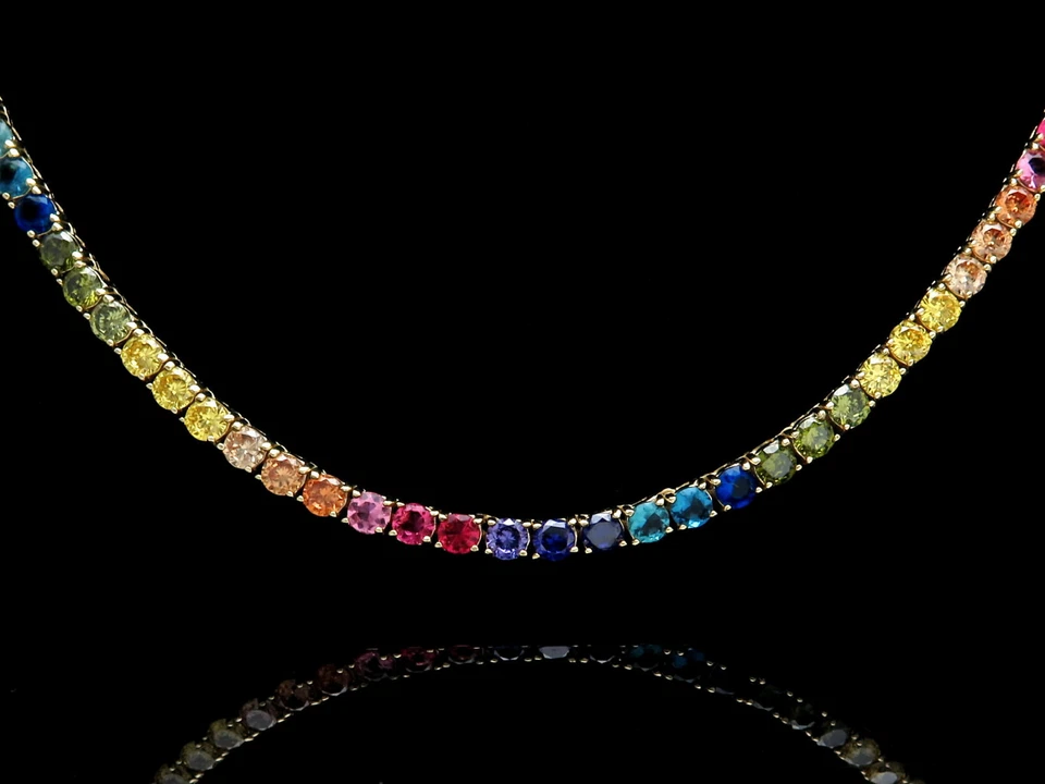 Collar Tenis 25TCW Multicolor Arco Iris Multi Piedras Preciosas Plata de Ley 925 16" Foto 2 de 4