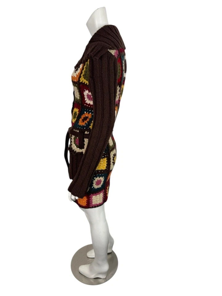 Vtg Dolce & Gabbana Brown Granny Square Knit Coat S 40 - Image 2 of 4