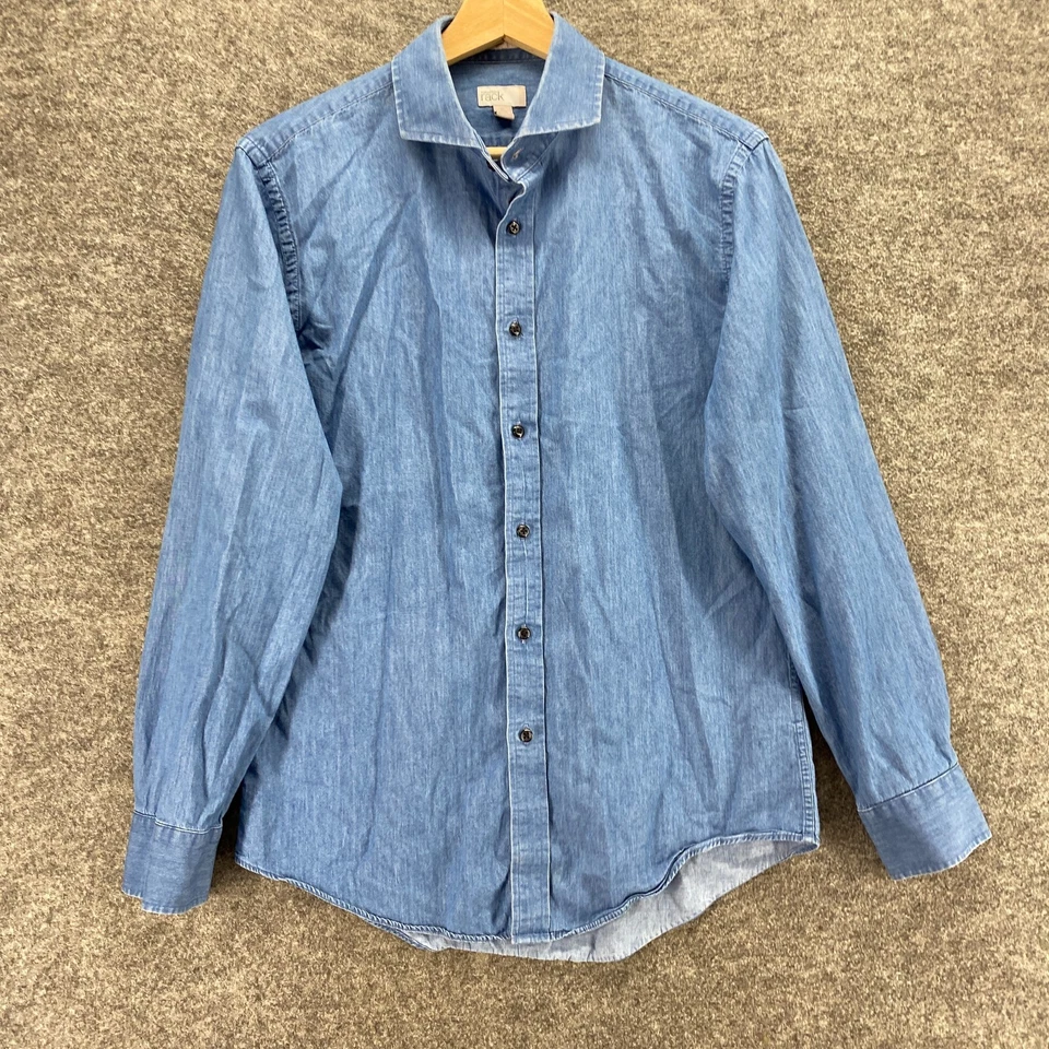 Camisa Nordstrom Rack Hombre 15 Azul Cuello Abotonado Manga Larga Algodón Regular Foto 4 de 4