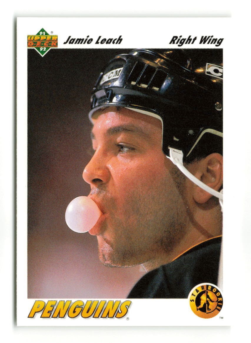 1991-92 UPPER DECK #447 JAMIE LEACH STAR ROOKIE RC PENGUINS  