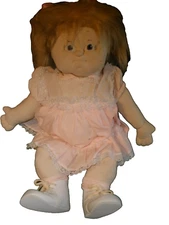 Vintage Handmade Sewn Rag Doll 20" Tall Girl in Dress Blond Hair Blue Eyes