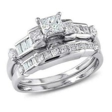 1.20Ct White Princess Cut CZ Engagement Wedding Ring Set In 925 Sterling Silver