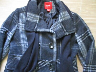 Juniors/Womens Esprit S Black Plaid w/scarf No Hood Coat