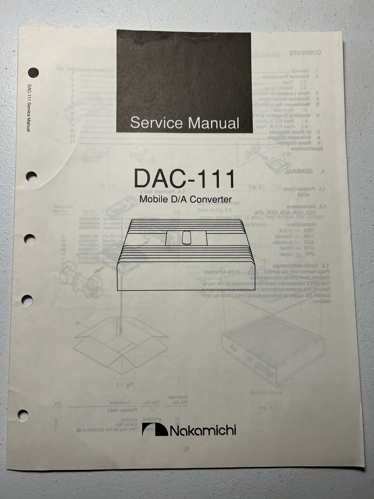 Nakamichi DAC-111 Mobile D/A Converter Service Manual Original Genuine OEM