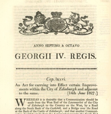 Antique Act of Parliament Improvements within city of Edinburgh 1827 politics