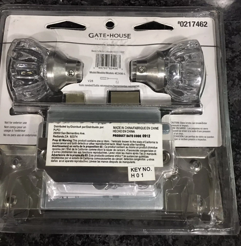 Gate House Crystal Glass Mortise Lock Set Antique Doorknobs w/ Key (Nickel)A0111 - Image 2 of 4