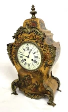 LARGE Antique French Louis XV Style Painted & Bronze Ormolu Mantel Bracket Clock