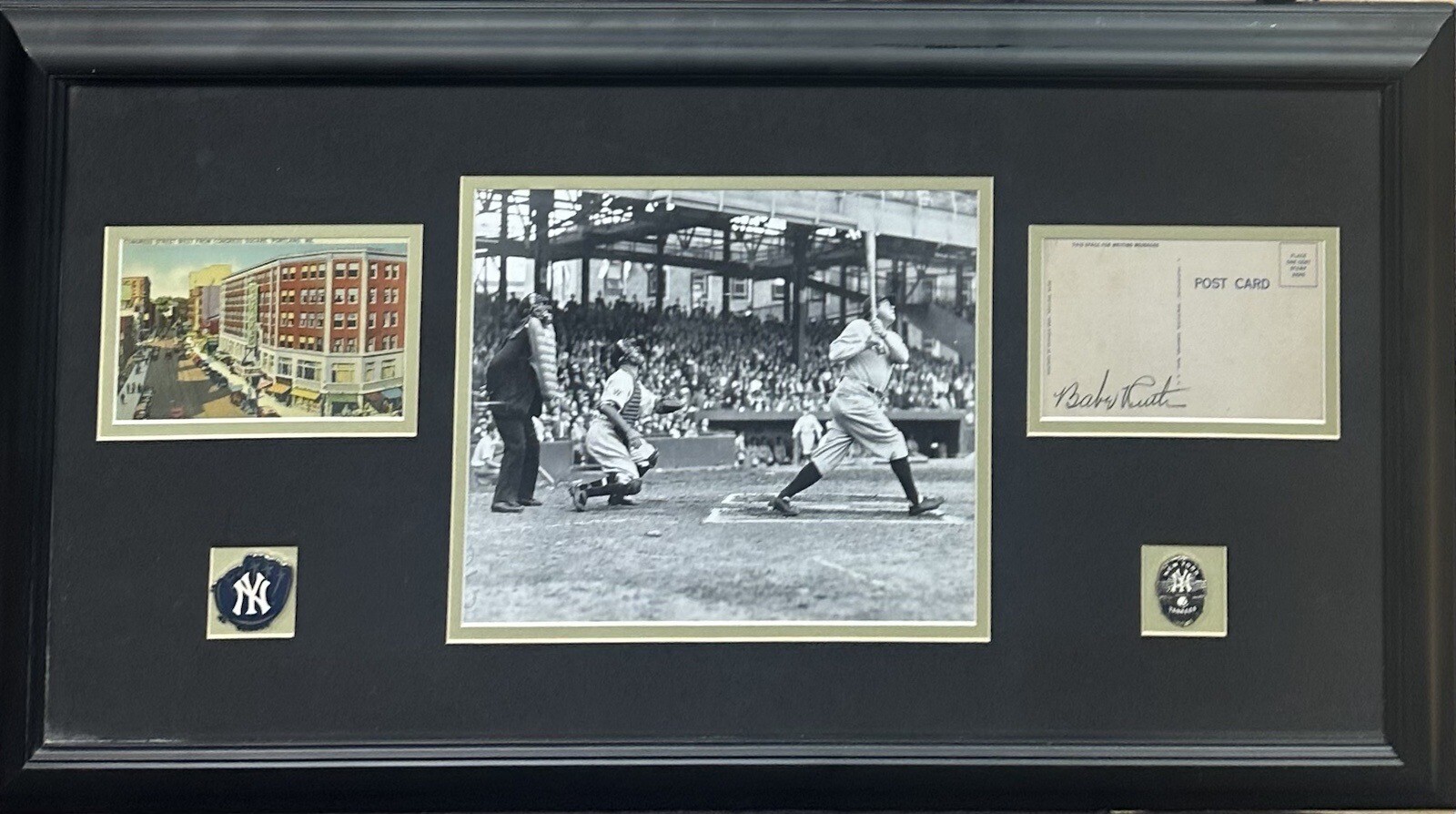 Babe Ruth Autographed Signed New York Yankees Vintage Postcard Framed Ny Yankees #3 Mint Cut HOF Auto JSA LOA 