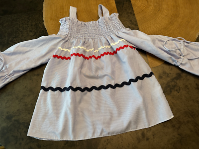 #ad MAEVE ANTHROPOLOGIE TOP WOMENS XS RIC RAC STRIPE 4TH OF JULY SMOCKED $17.99