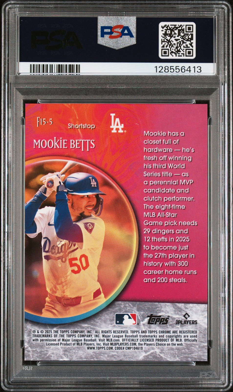 2025 TOPPS CHROME FORTUNE 15 GOLD REFRACTOR #F15-5 MOOKIE BETTS 47/50 PSA 10 view 2