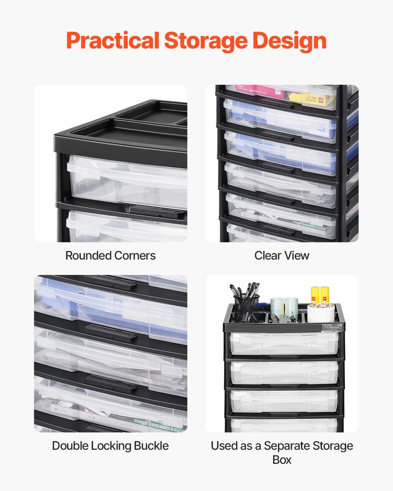 Scrapbook Rolling Storage Cart 6-Tier Large Capacity with 6 Clear Cases Black - Image 4 of 4