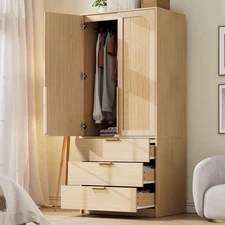 Armoire Wardrobe Closet with 3 Drawers Tall Storage Cabinet for Hanging Clothes